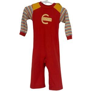 Carter's Vintage Boys Red Champion One Piece Stripe Sleeve Outfit Size 18 Months